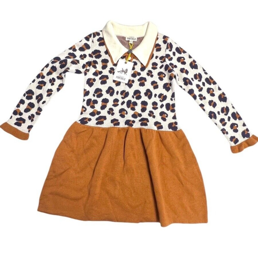 New Finding FoxTale Girls Wild Side Sweater Dress‎ Leopard Size 6